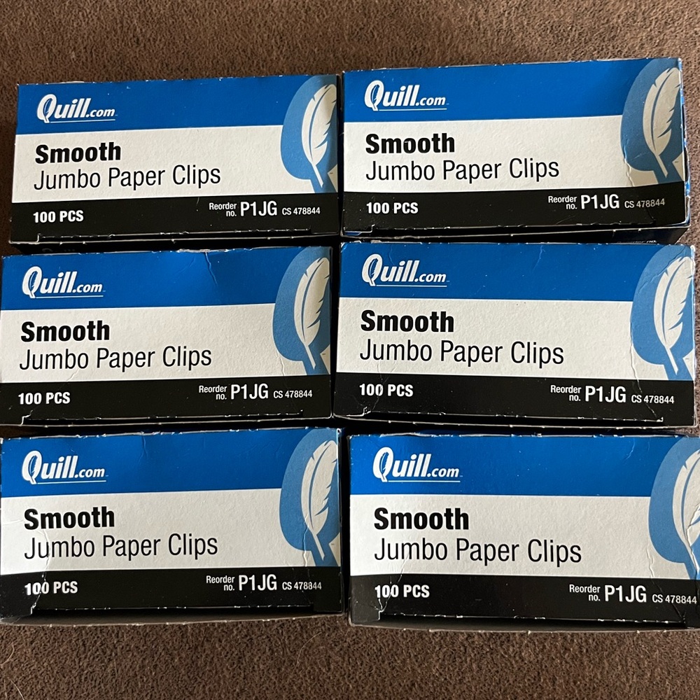 6 boxes of jumbo paper clips. Each box contains 100 clips. Stock up the office!